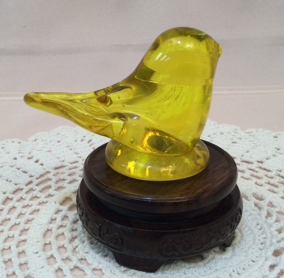 Vintage Sunny Day Canary Bird Glass Paperweight Figurine Ron Ray 1998 Enamel