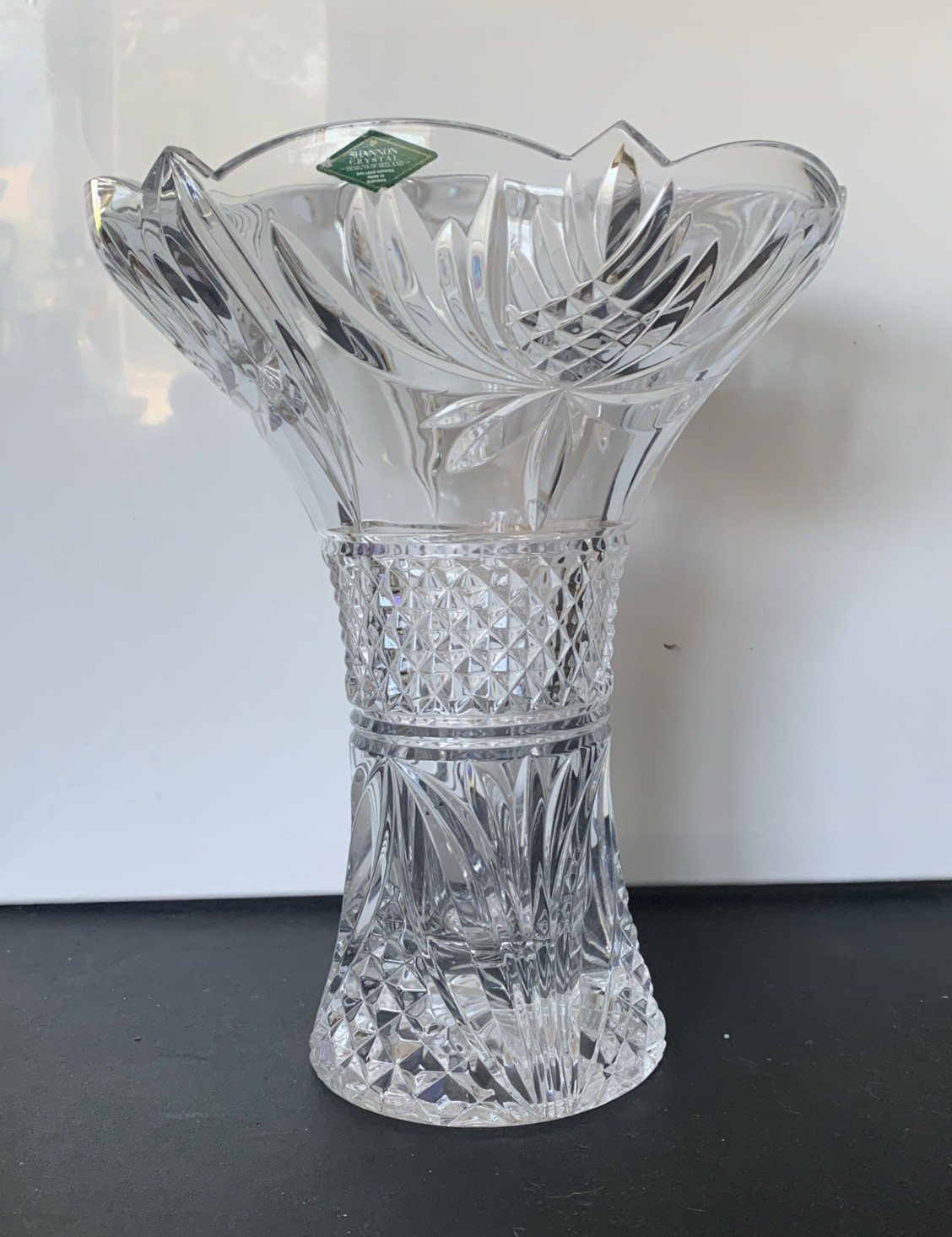 Vintage Shannon Crystal By Godinger 12″ Centerpiece Vase Cut Lead Crystal Heavy