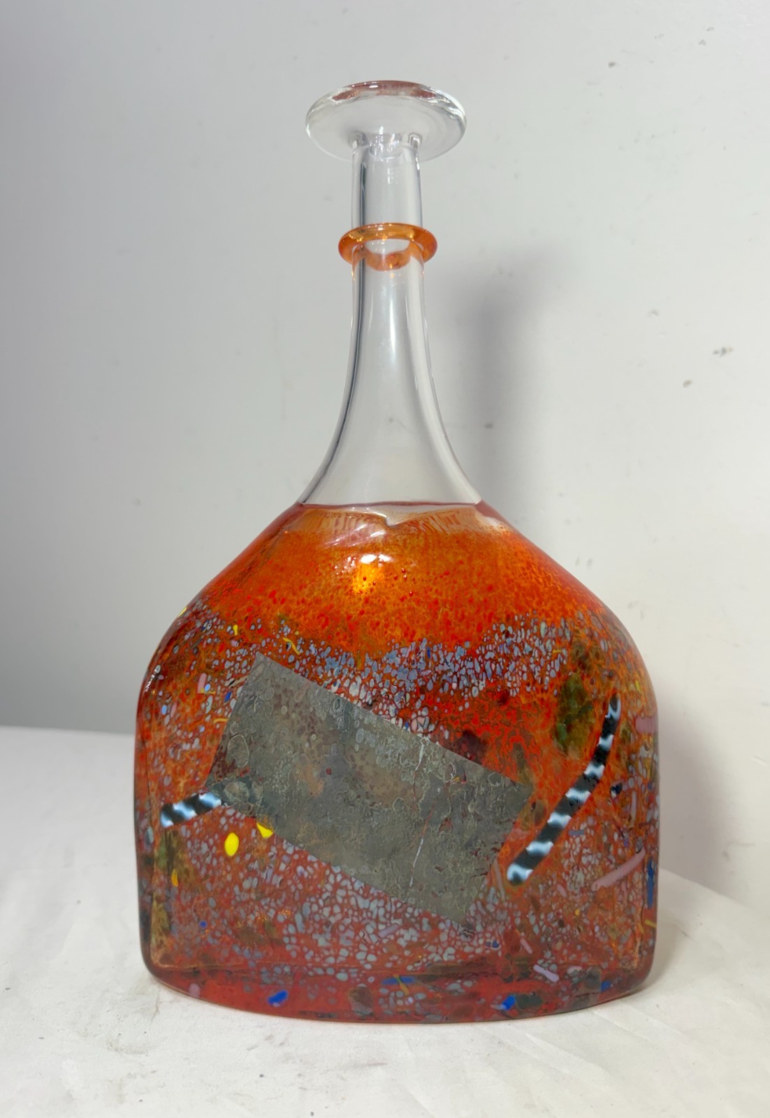 Vintage Kosta Boda Satellite Signed Bertil Vallien Red Bottle Vase Sculpture