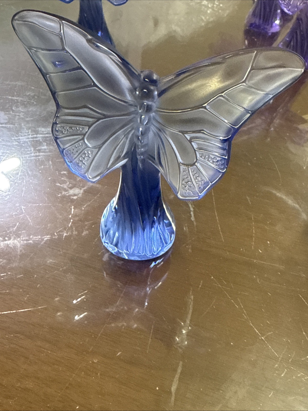 Lalique Blue Butterfly Mint Condition 3.5” Signed