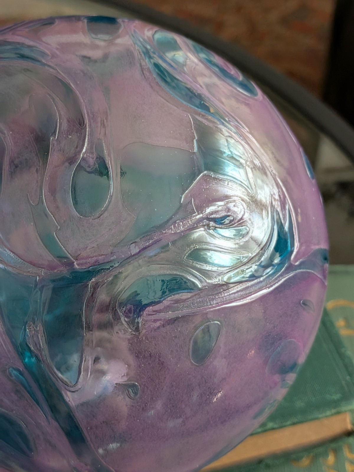 Pyromania Oregon Float Large Purple Art Glass Ball Orb Sphere Blue Swirl Signed