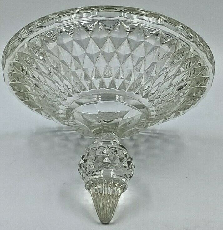 Vtg Indiana Glass Diamond Point Ruby Flash Scalloped Base Footed Urn with Lid