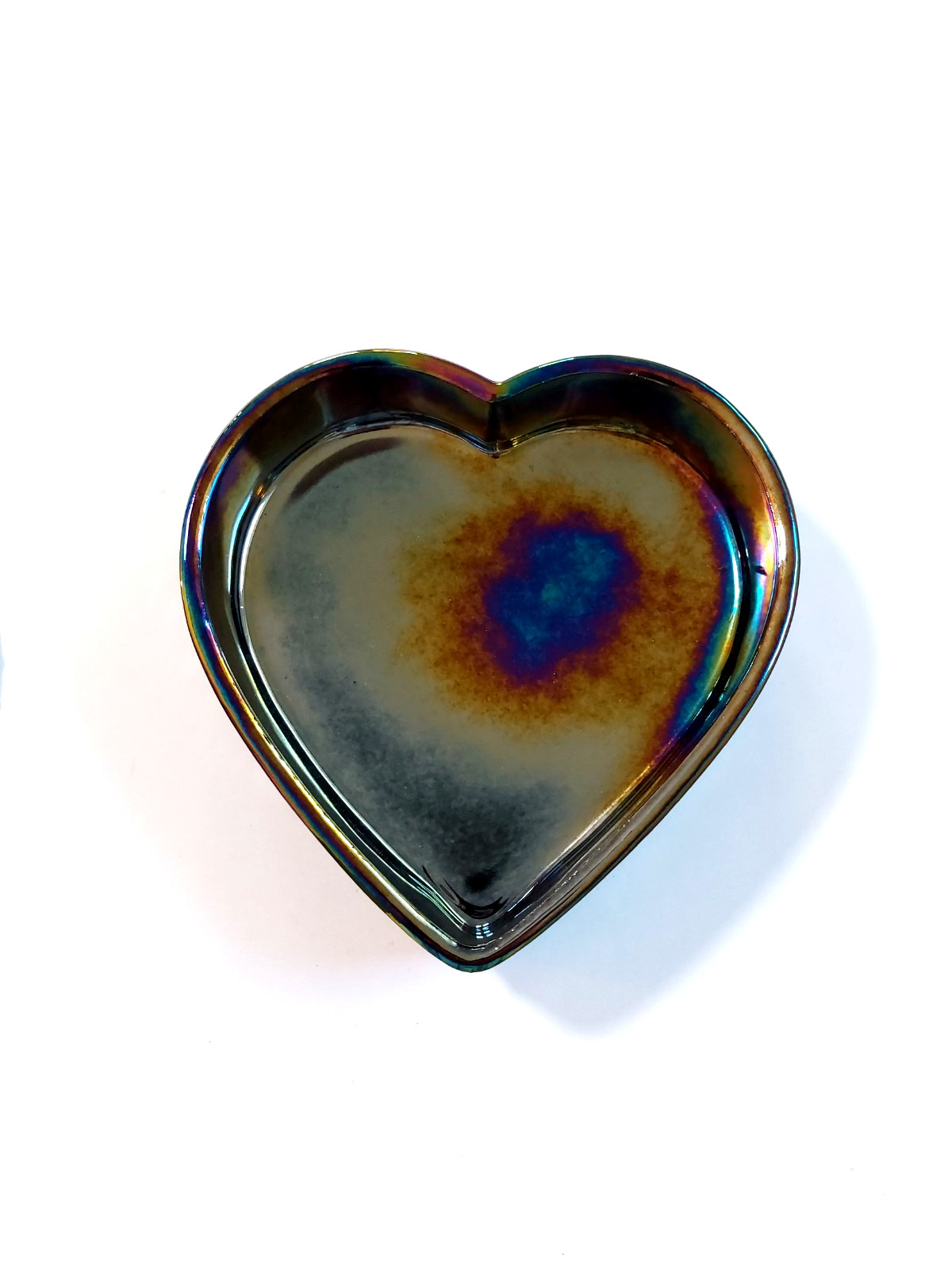 Fenton VTG Heart Shaped Candy Box Dish Strawberries Amethyst Carnival Iridescent