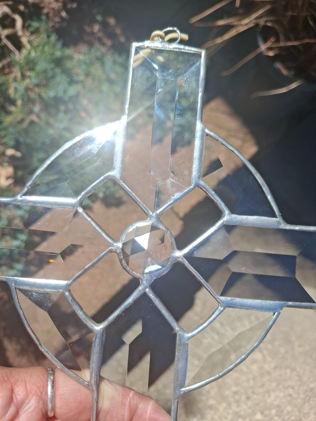 9″Christian Cross Window Suncatcher Clear Beveled Glass Leaded Prism Center 🎁
