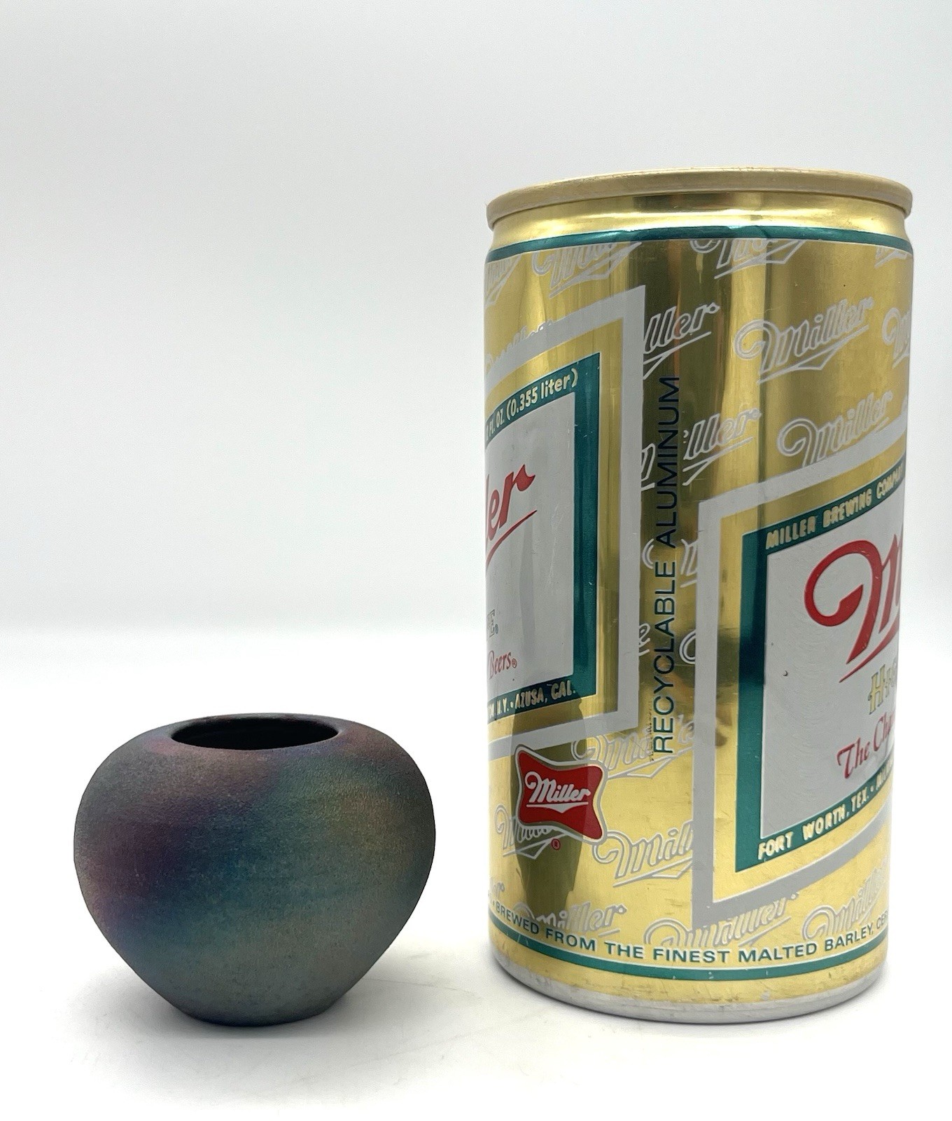 Ben Diller Signed Raku Ceramic Pot Vase Miniature Art Pottery Iridescent 1 3/4″