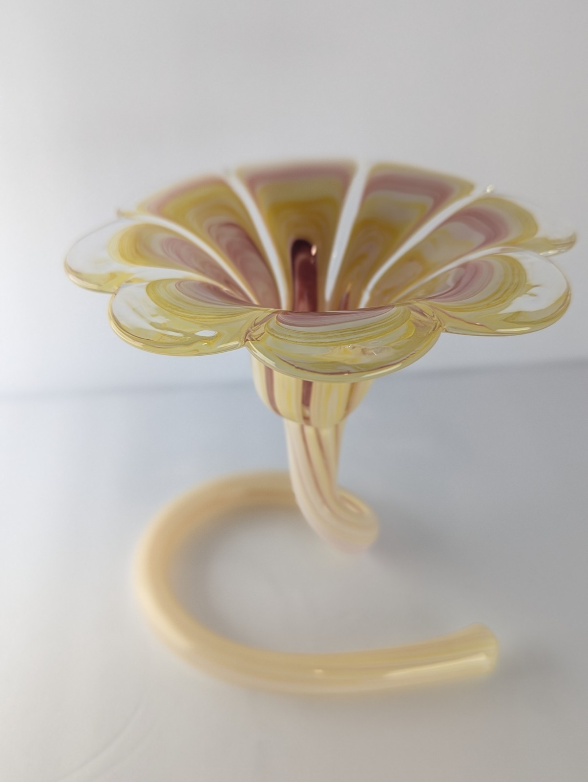 Glass Art Flower Vase. Handmade Vintage Yellow And Pink.