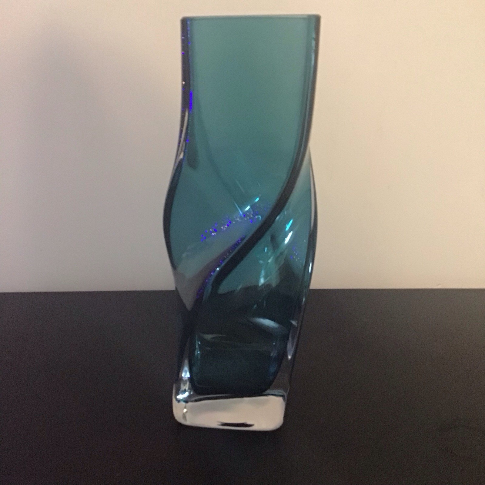 Krosno Sommerso Vase Ocean Blue Modern Art Glass Cubist LSA Poland – HEAVY