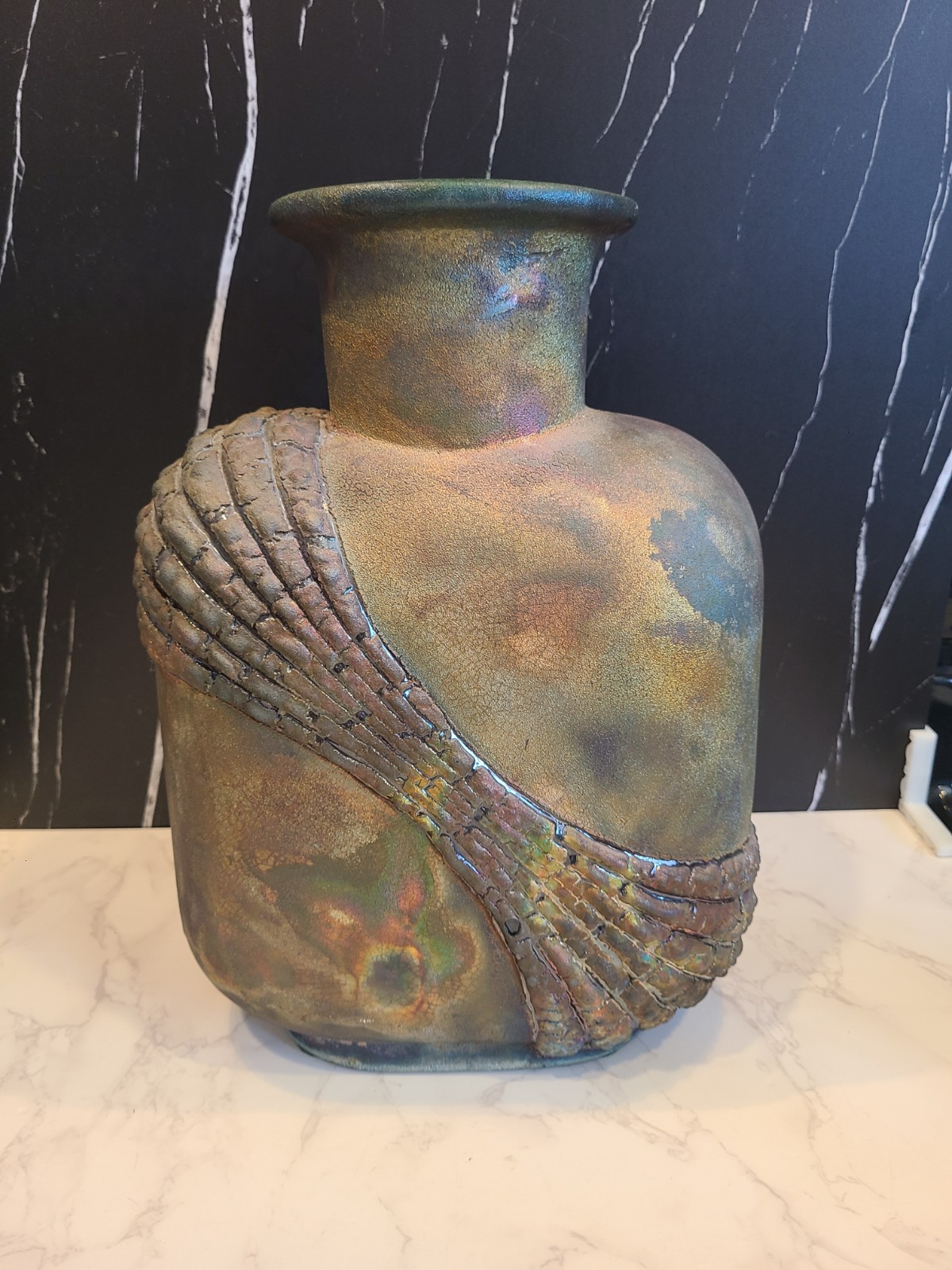 William K. Turner Raku Art Pottery Iridescent Textured Large Vase 13½” Signed