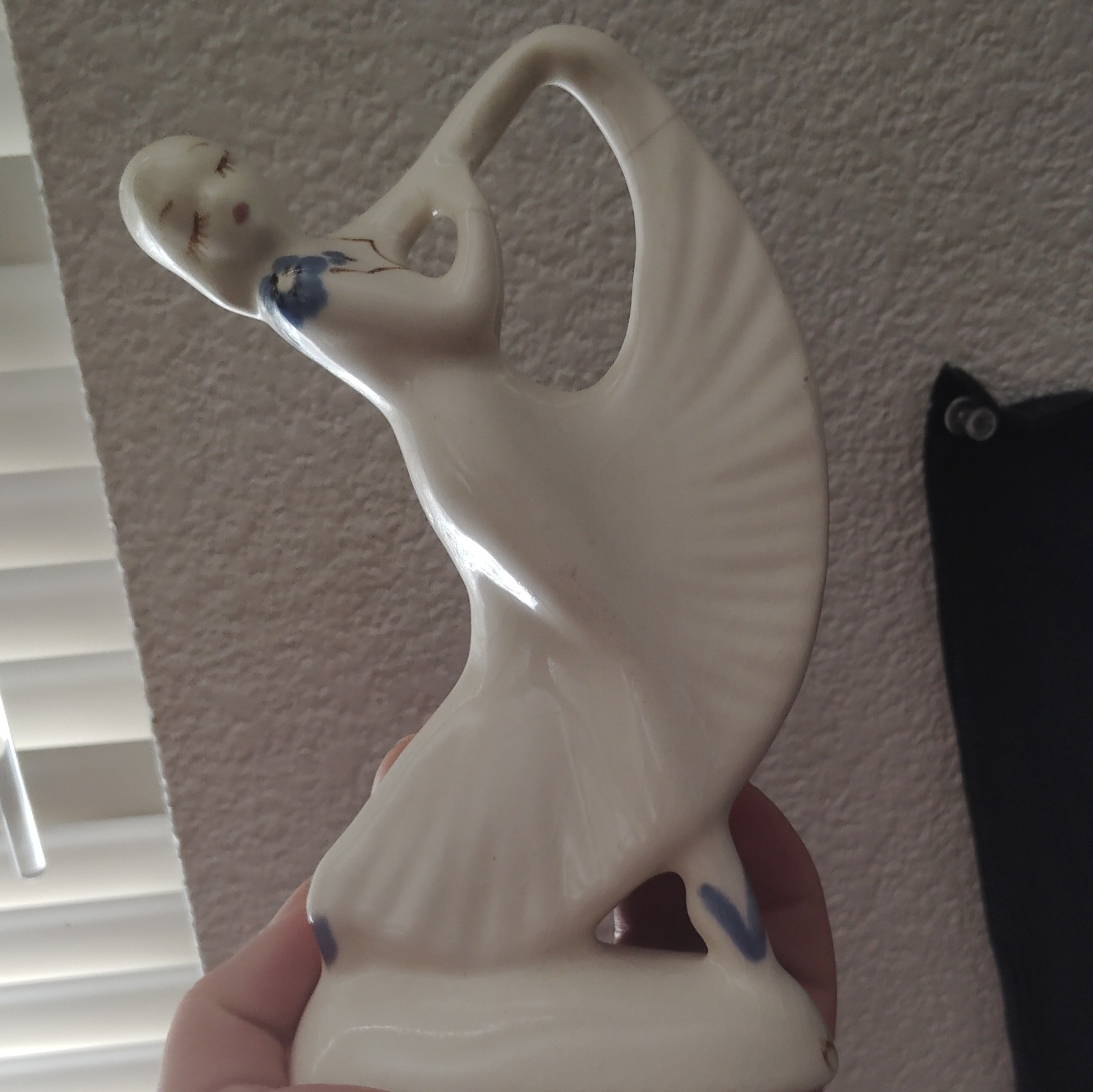 Ceramic Ballerina Figurine, White & Blue Glossy Decorative Ballet Dancer