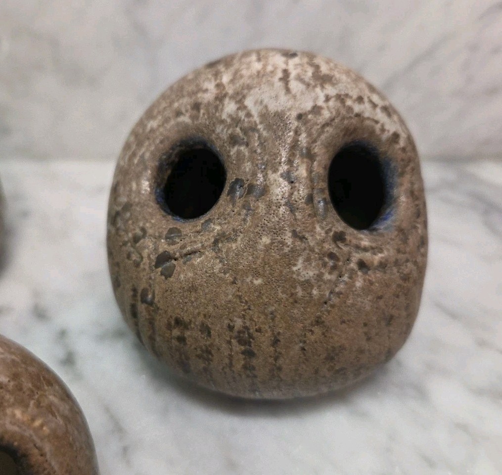 McCarty Pottery Owl Set Nutmeg with Cobalt Highlights