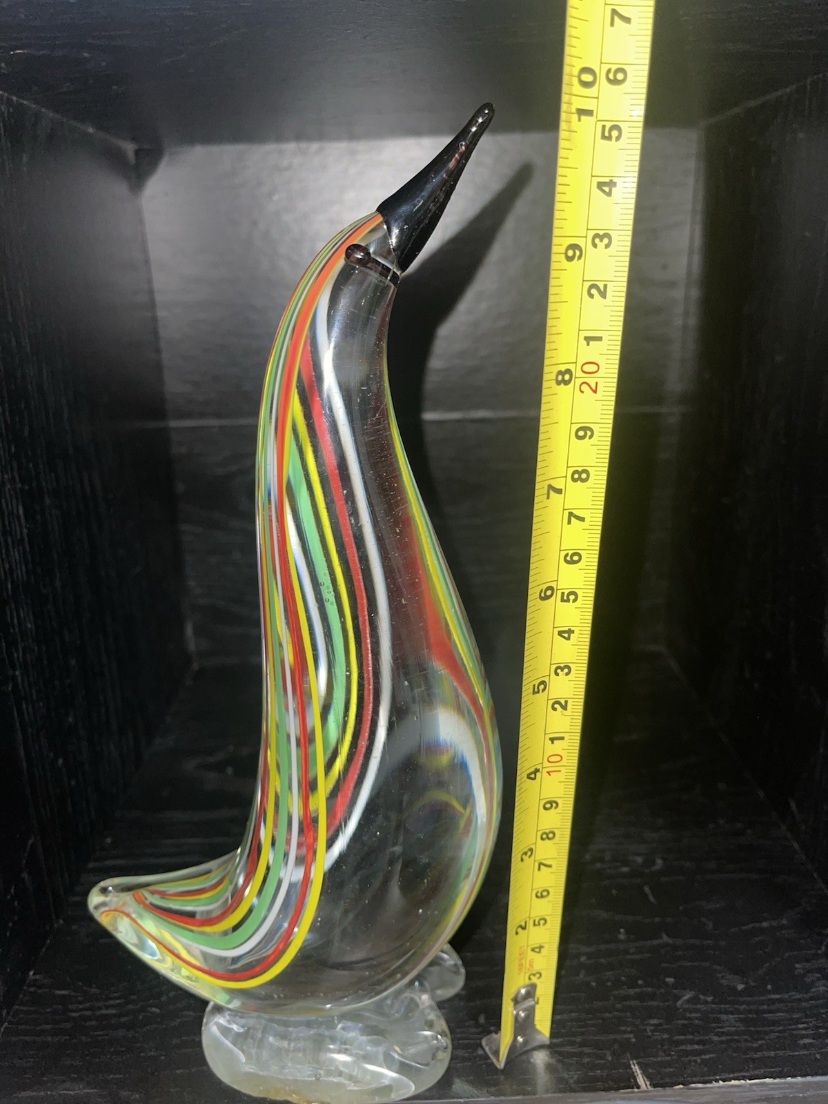 Mid-Century Murano Style Art Blown Glass Penguin Figurine Striped 10”