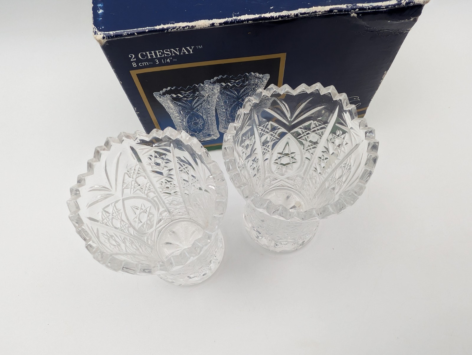Vintage Cristal D’argues Chesnay Posy 8cm Vases – A Boxed Pair