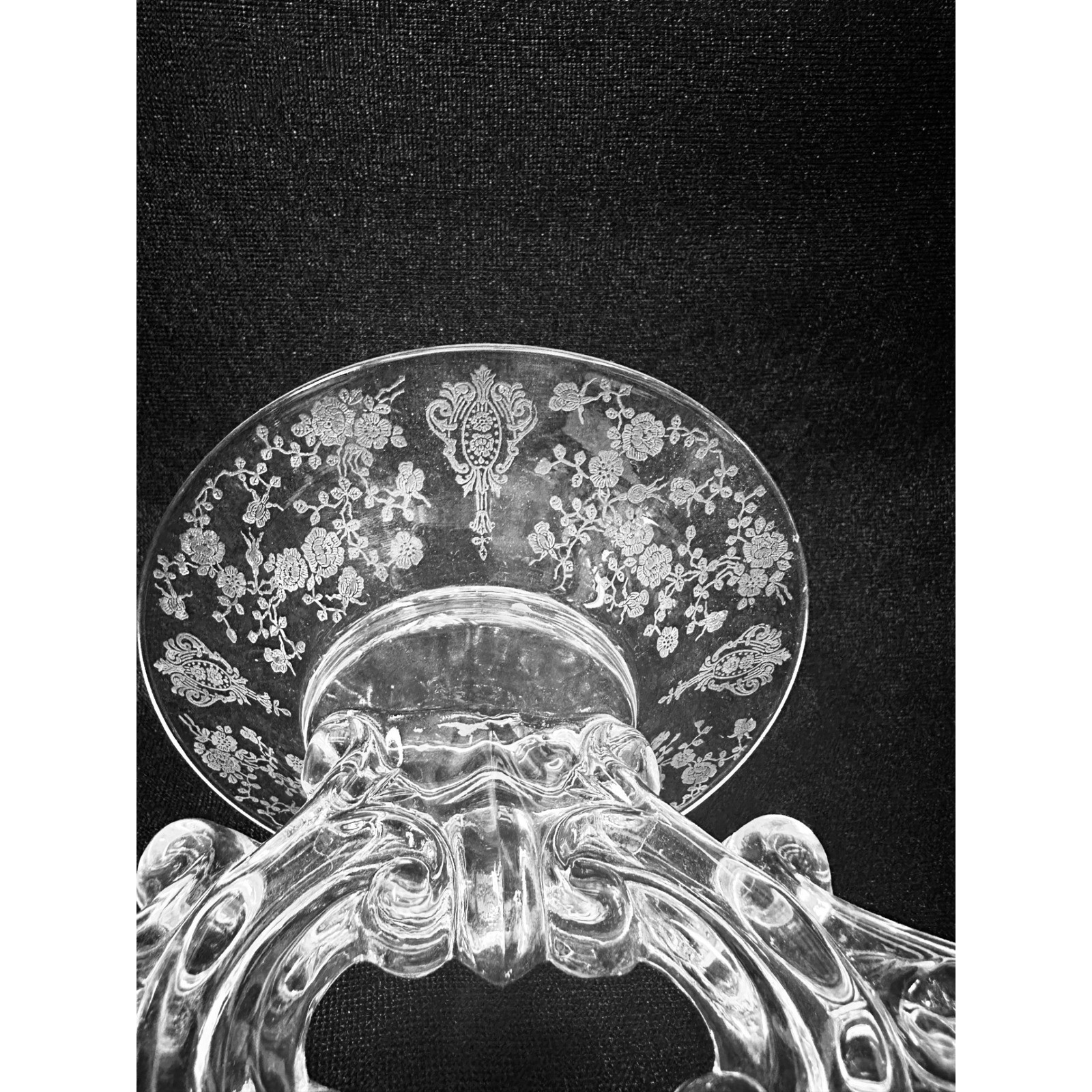 2 Cambridge Rose Point 2 Lite Candle Holder Keyhole Etched Glass Pair Candelabra