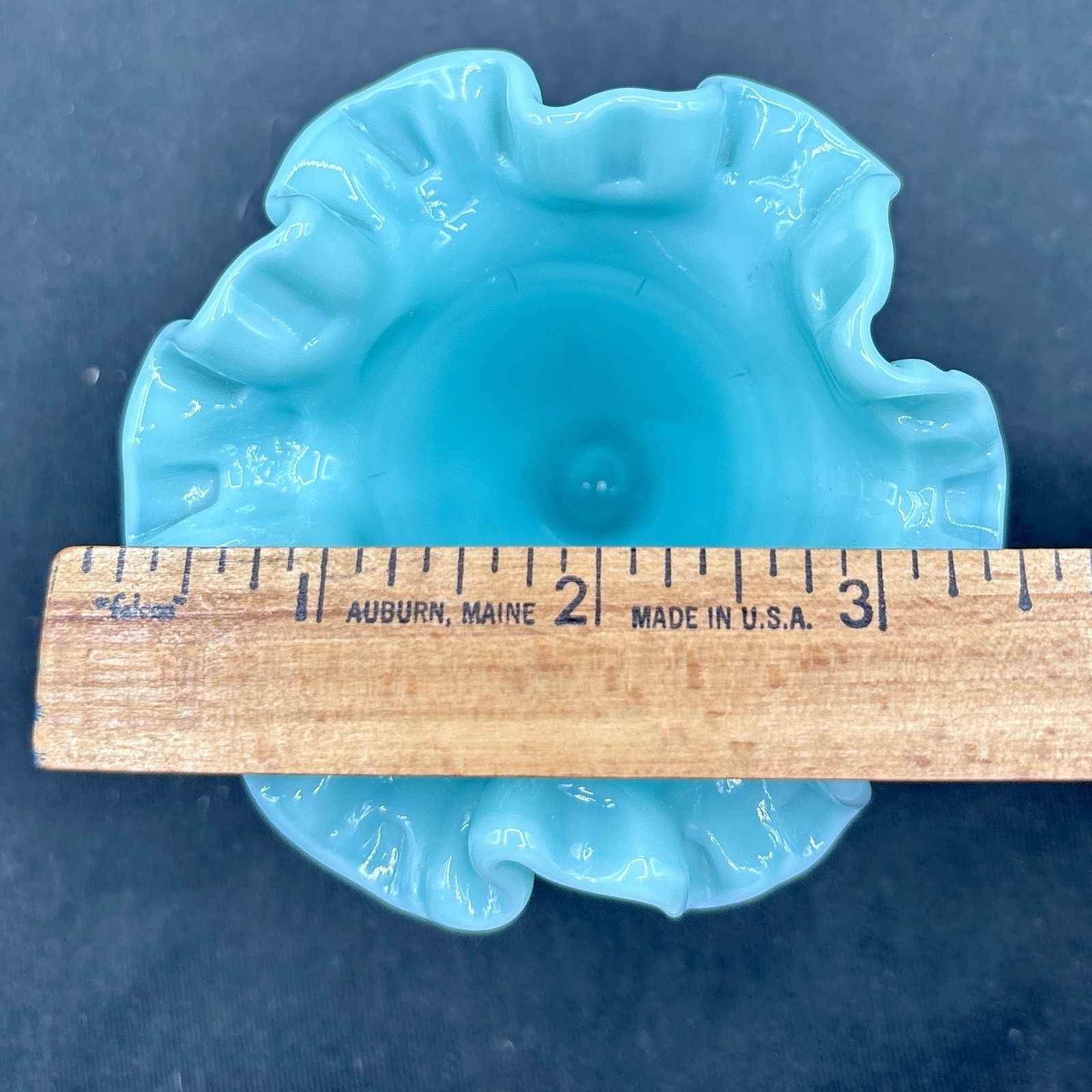 Fenton Hobnail Turquoise Milk Glass Ruffle Edge Trumpet Vase 4″ H Vintage EUC