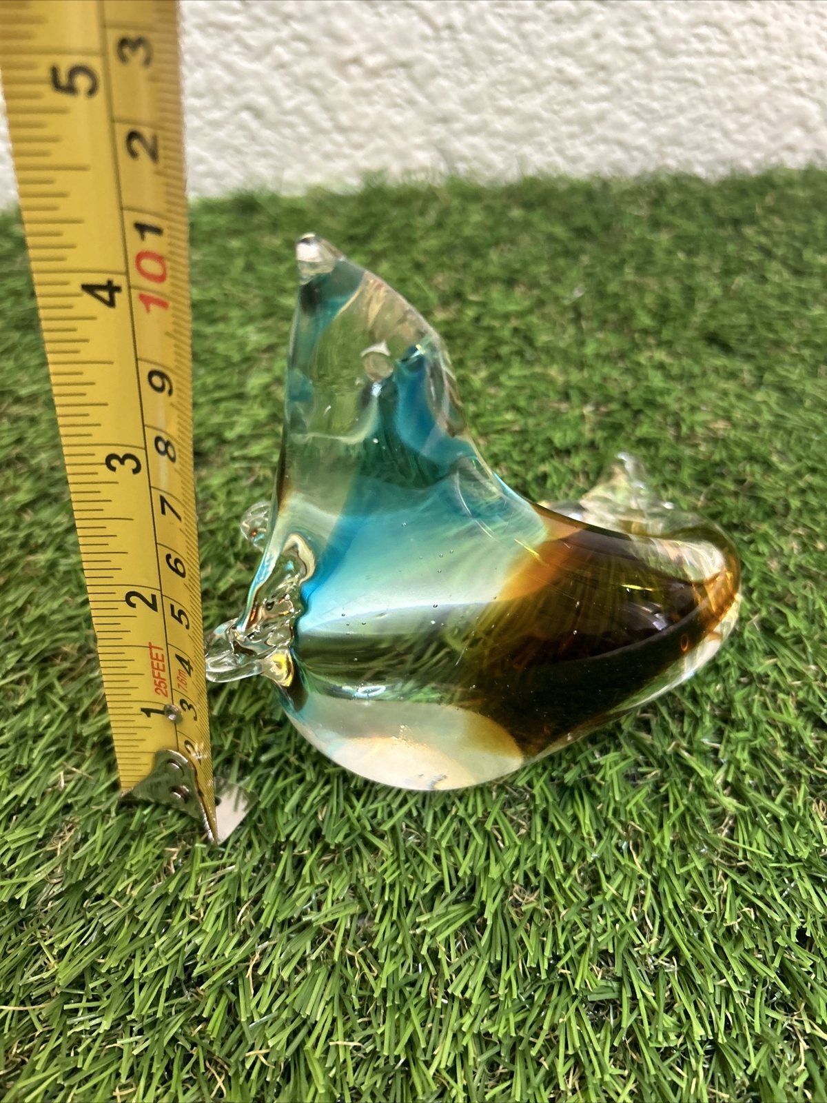 Vtg Handblown Glass Venetian Yellow, Blue, Green, Seal Sea Lion Paperweight