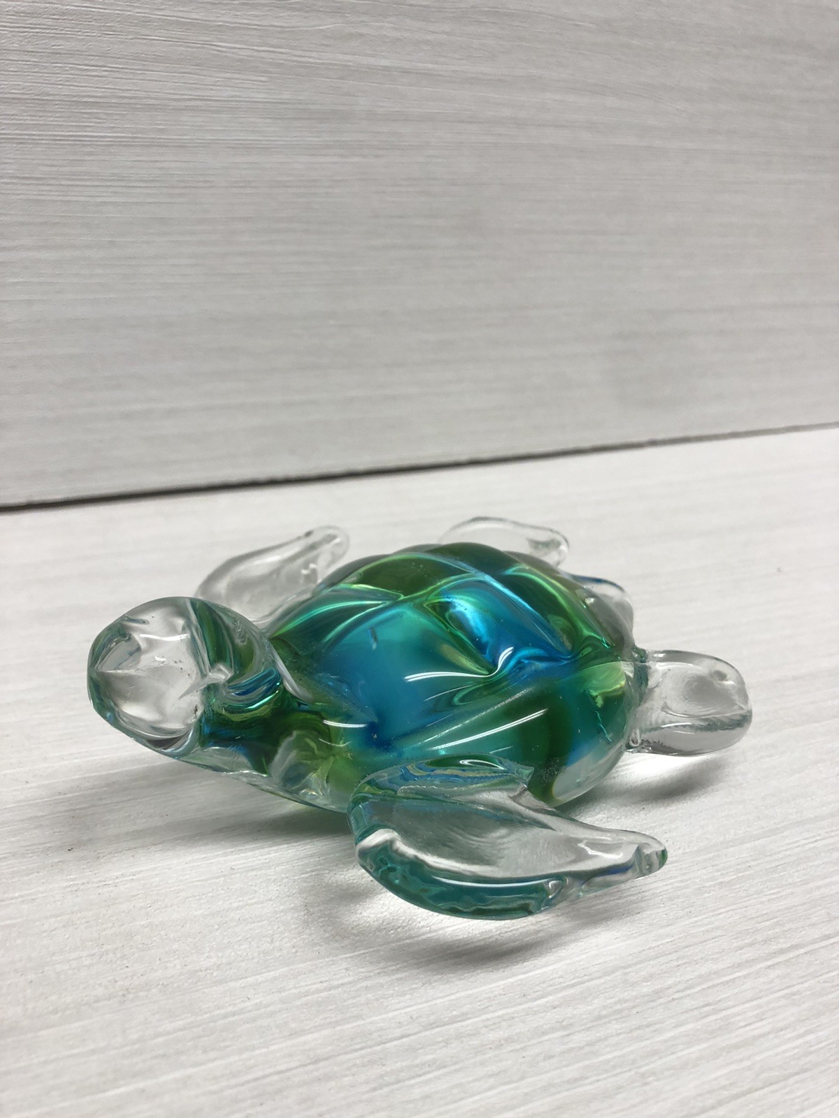 Handcrafted Blown Glass Sea Turtle Figurine Vibrant Blue Green Shell 4”