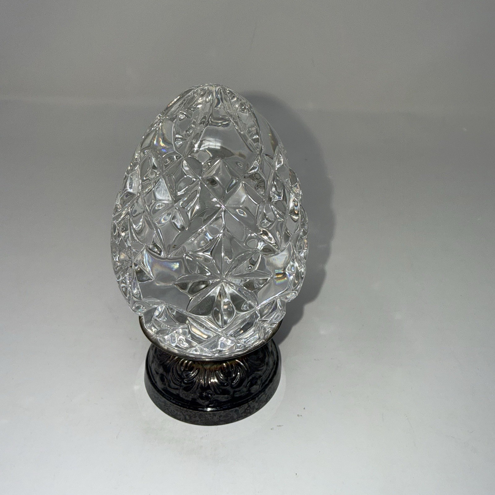 Waterford Crystal Egg Paperweight on Silverplated Stand 4” Ireland