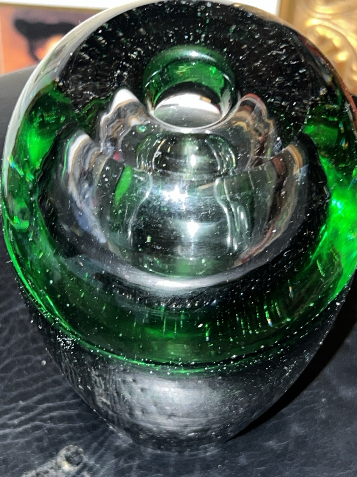 Royal Limited Crystal Vase Made in Poland Bubble Inside 6 Inches Green & Clear