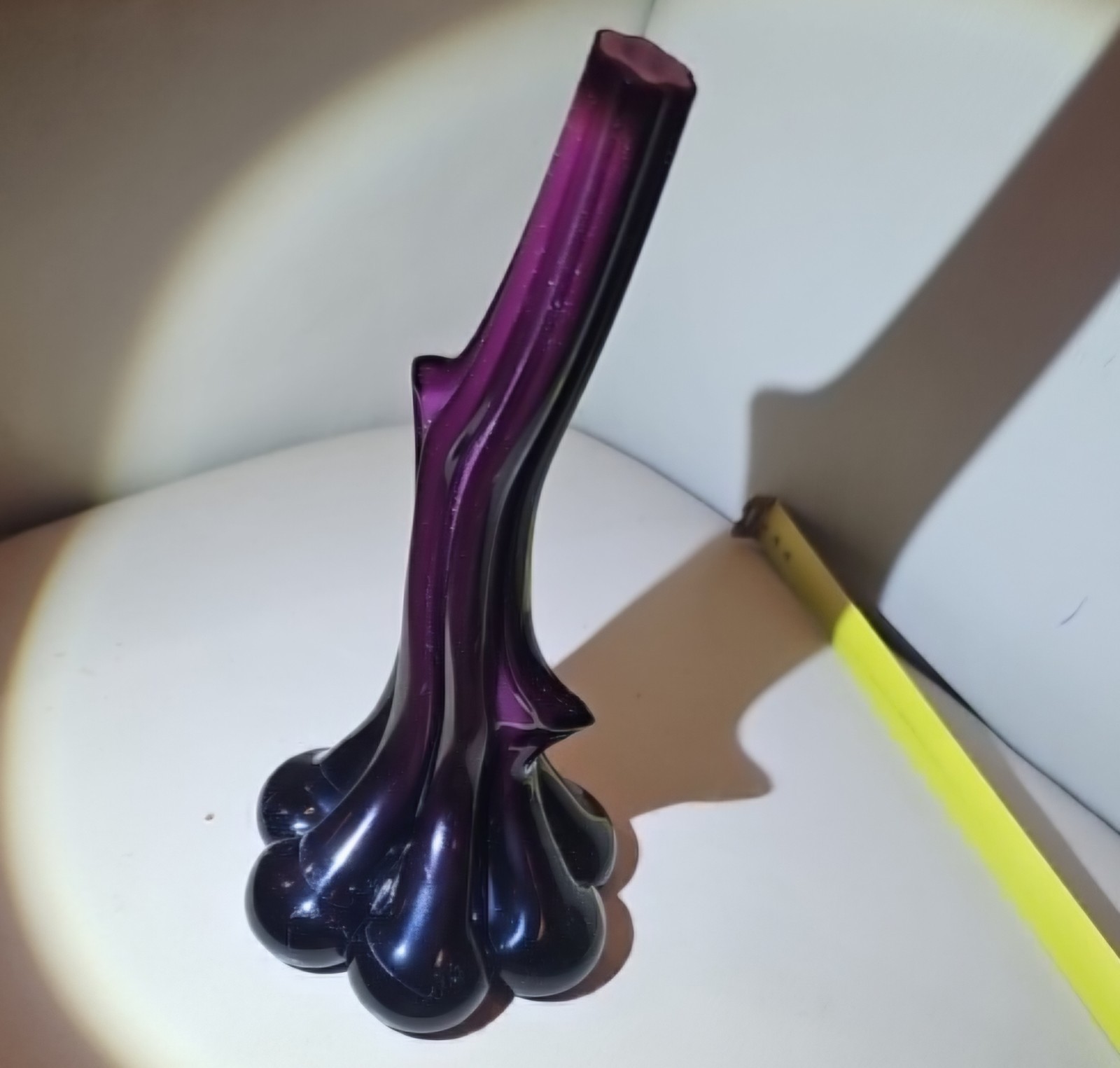 Vintage Purple Swung Art Glass Vase Tree Trunk 7.5″