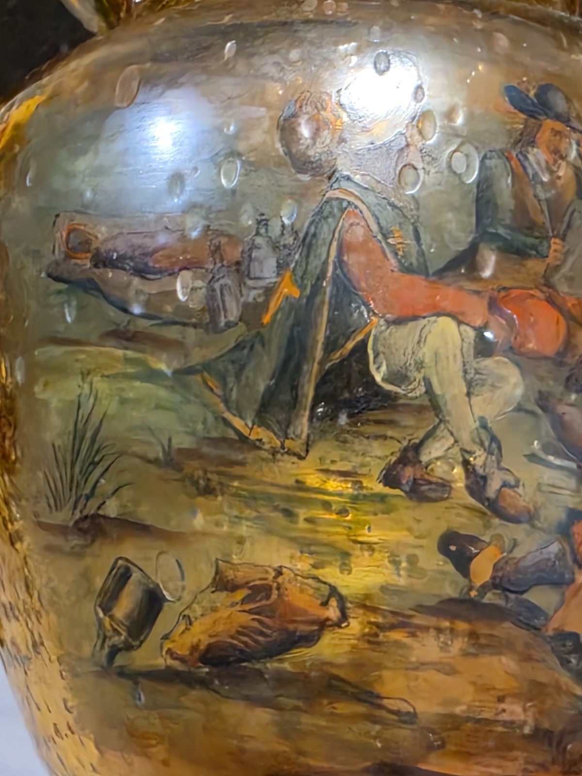 Vintage Moser Style J M Pohl MUSKETEER SCENE Bohemian Amber Bubble Glass Vase