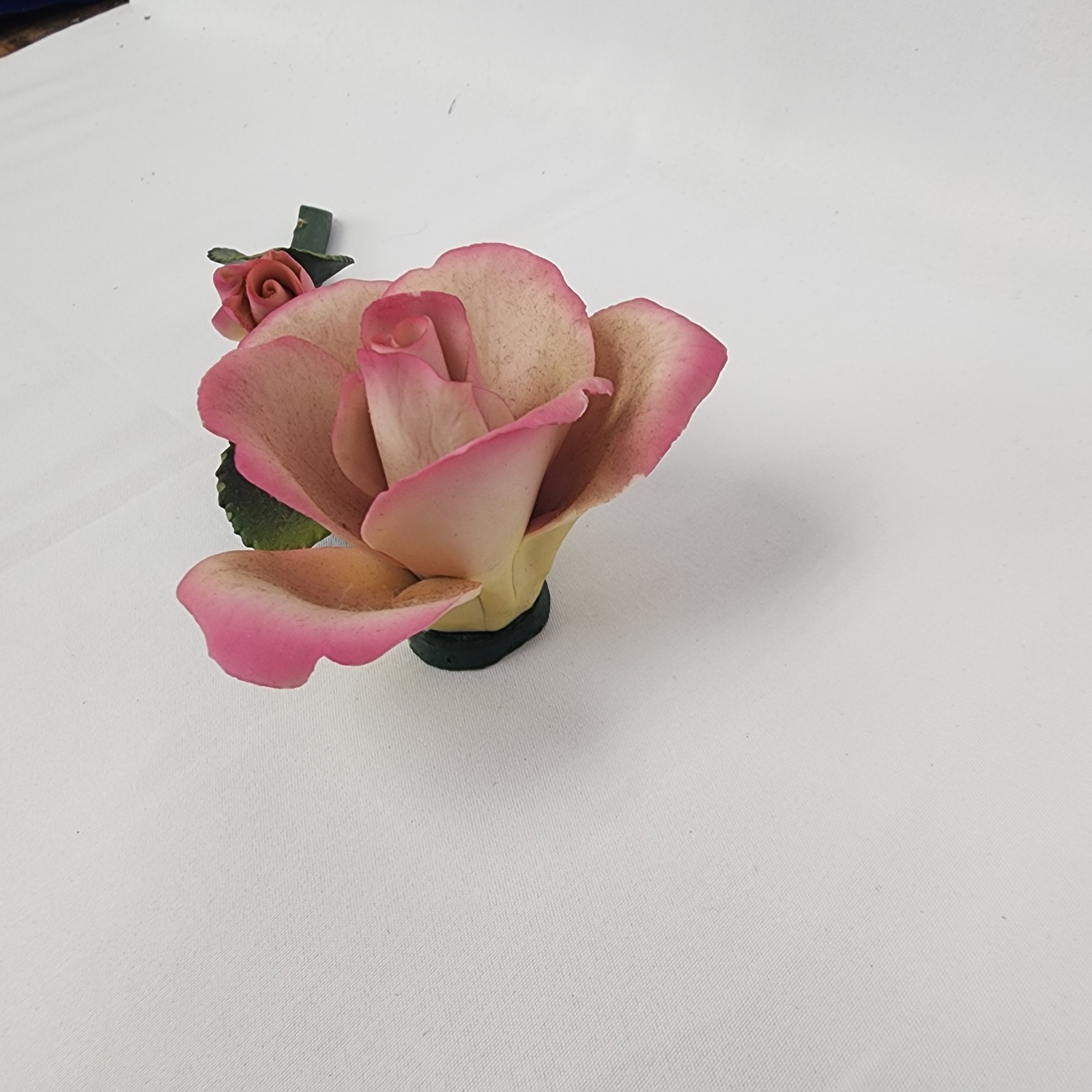 Vintage Napoleon Italian made ceramic pink and yellow long stem rose