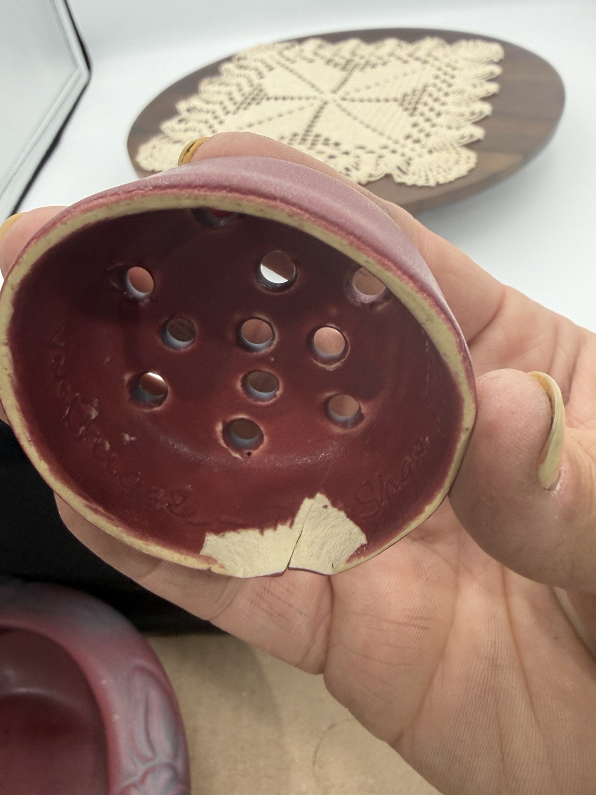 Van Briggle Art Pottery Mulberry Matte Glaze Flower Bowl w. Flower Frog, Photo!