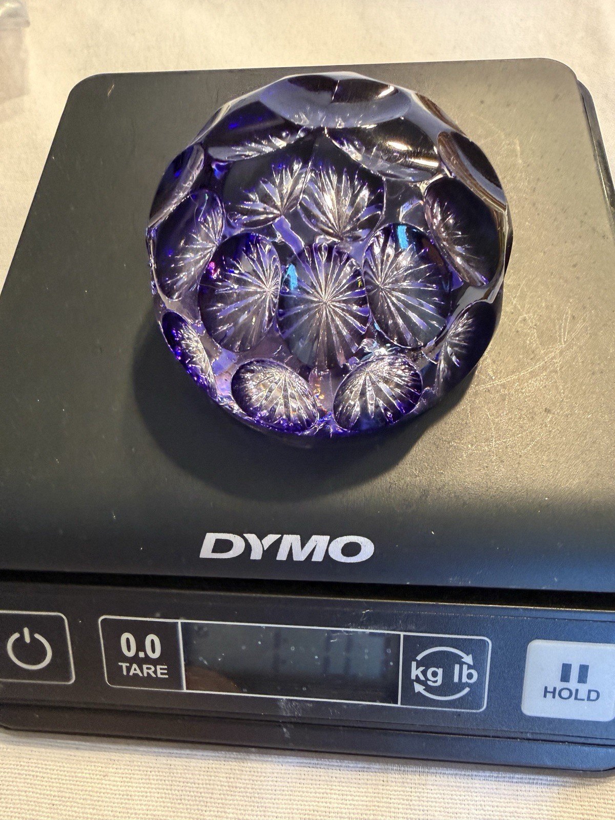 Vintage Webb Corbett Purple Amethyst Cut To Clear Stars Paperweight 2 7/8” x 2”
