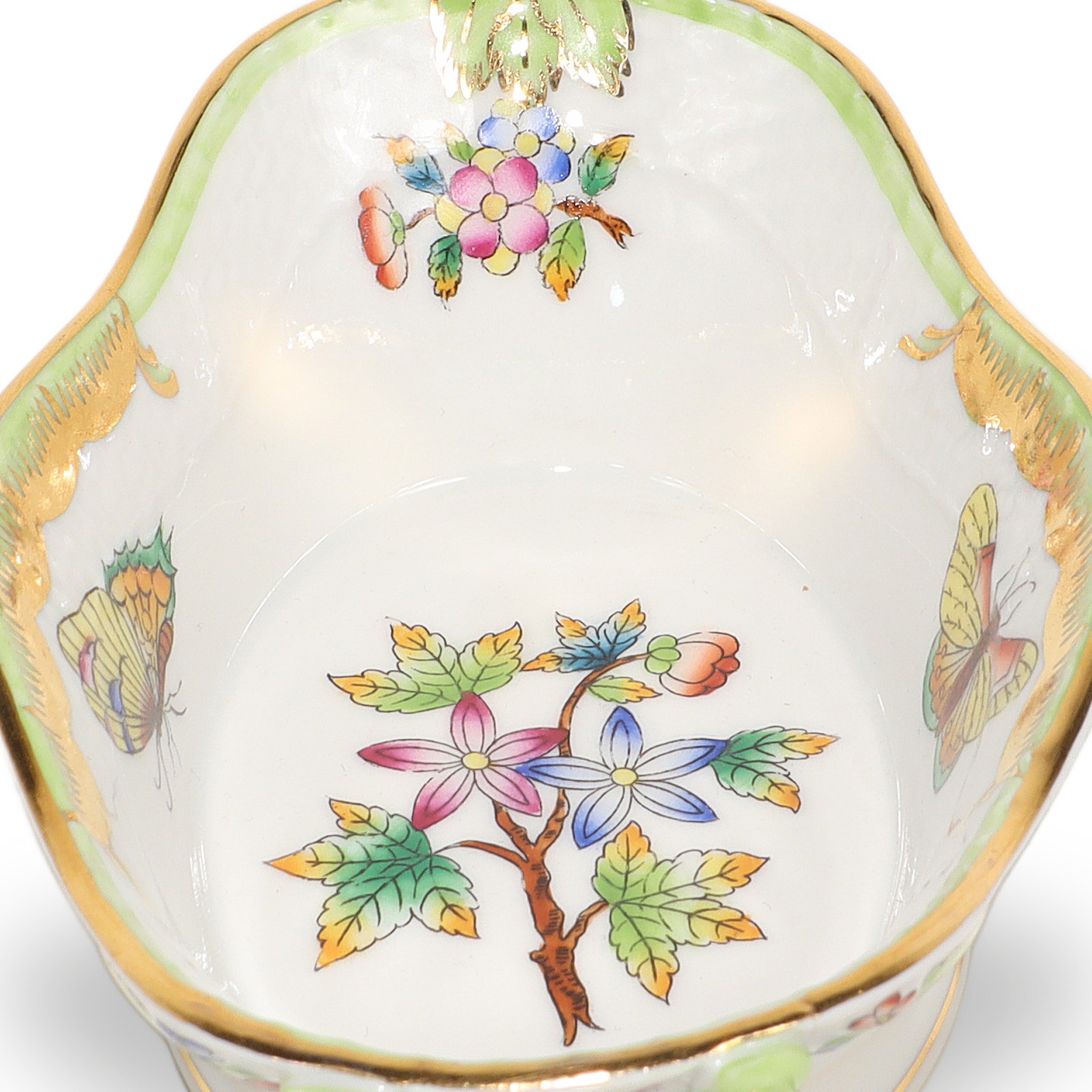 Herend Queen Victoria Green Border Two-handled Porcelain Bowl – Butterflies – Gi