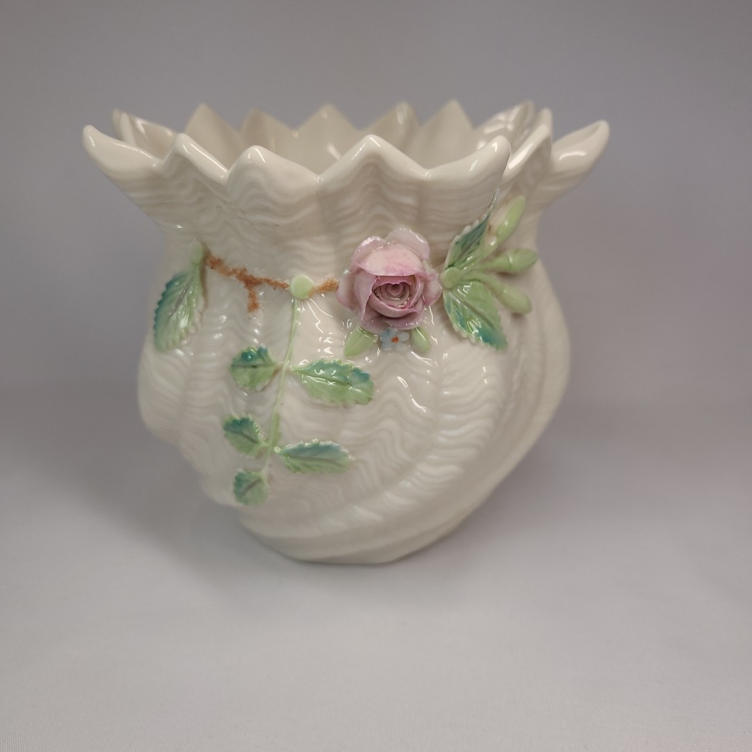 Belleek Pottery Carlingford Cache Pot Vase Planter 4.5″T