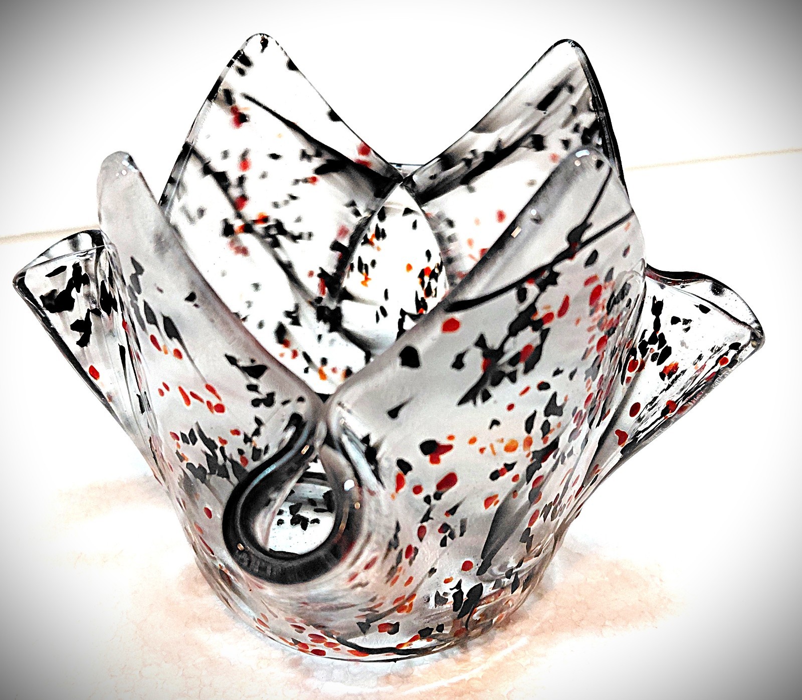 Red, Black and Clear Handkercheif Confetti glass
