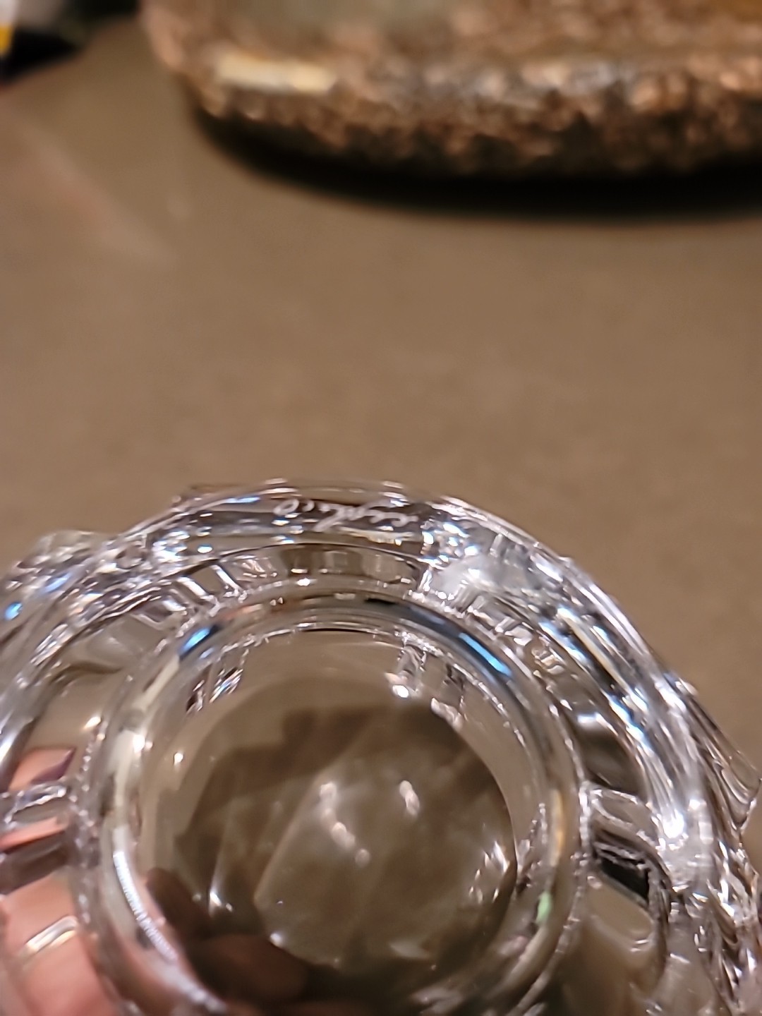 Vntg Signed Orrefors Crystal Glass Sweden 6 Panel Scalloped Top Design Bowl Vase