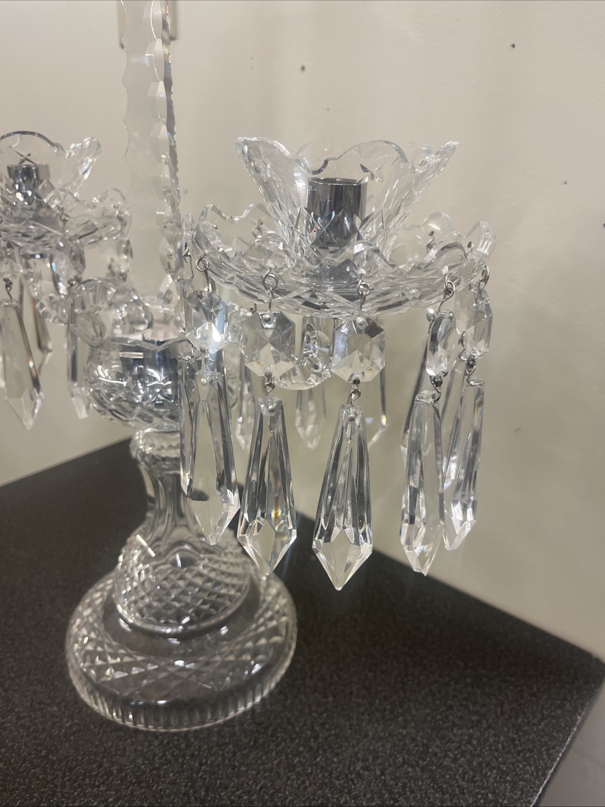 WATERFORD Crystal Candelabra Centerpiece 2 Arms Candle Holder Vintage Ireland