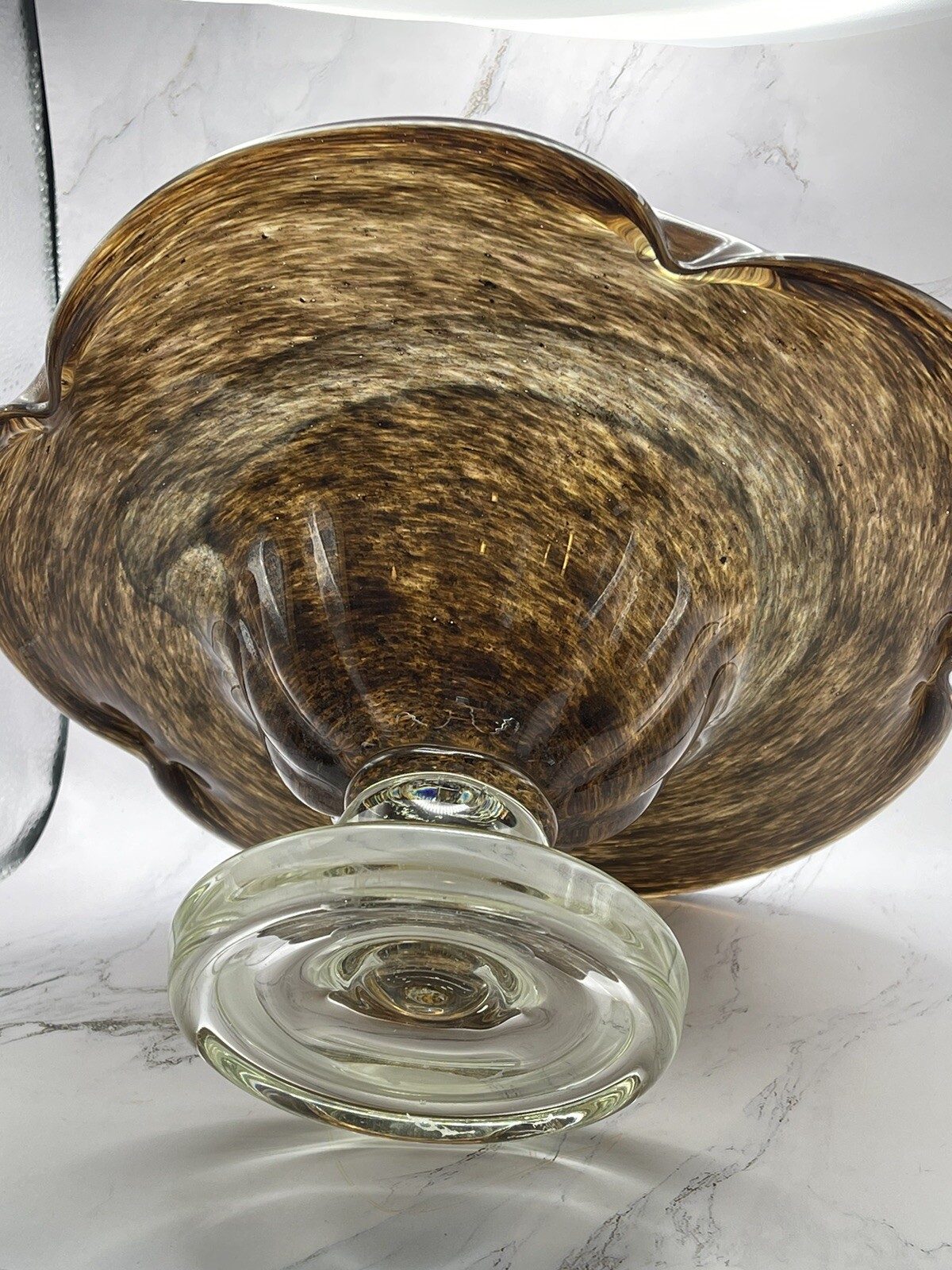 Vintage Murano Art Glass Bowl Footed Handcrafted Vase Brown RARE 11.5″ Round