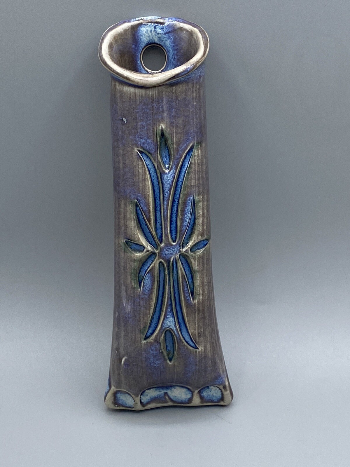 Purple Blue Unity Pond Pottery Wall Pouch Pocket Etched Design Maine
