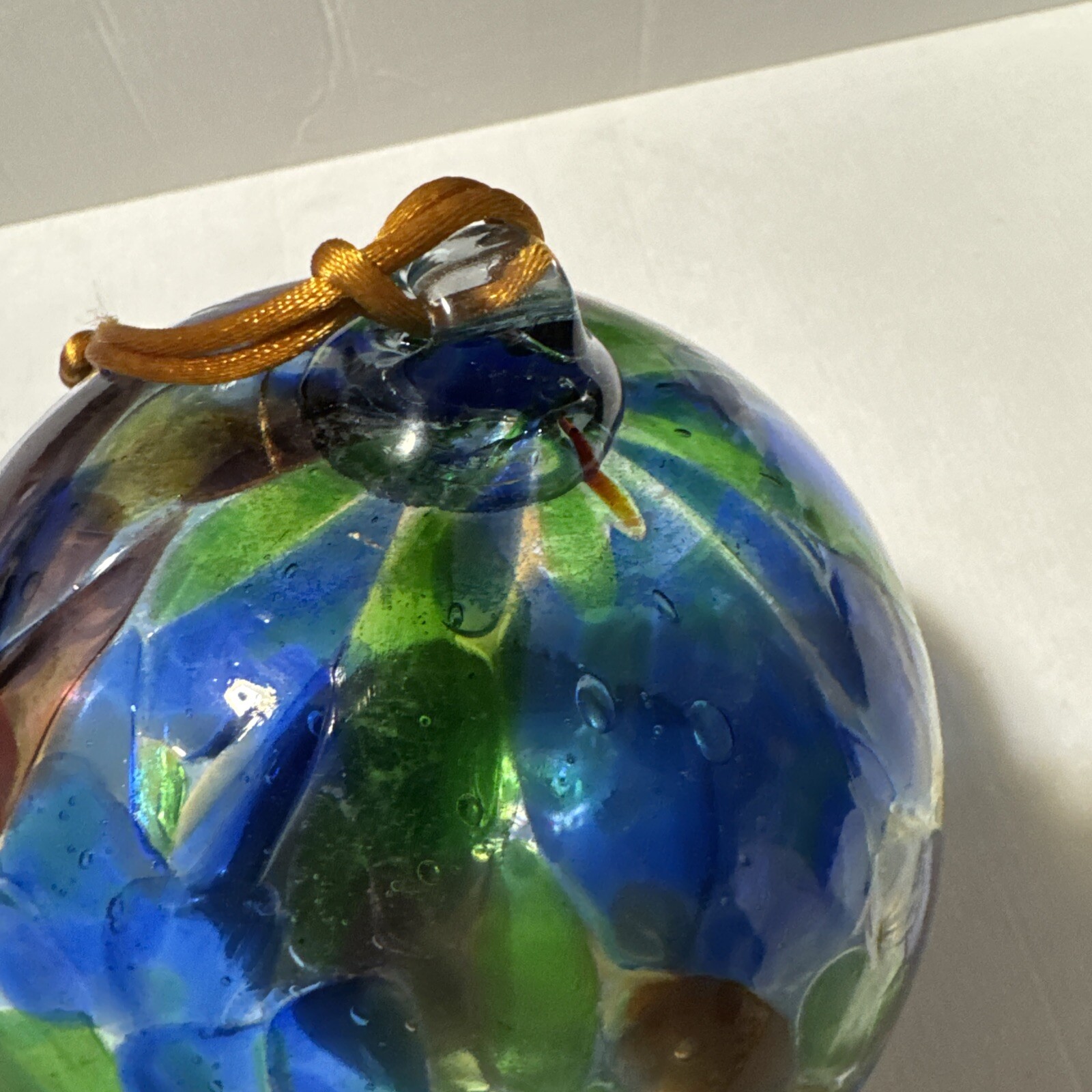 Art Glass Hand Blown Ornament Orb Ball Sun Catcher Blue Green Red 5”