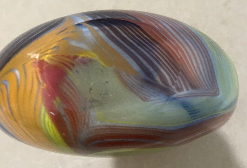 Swirl Art Glass Multi Color Red Orange Yellow Green Black Vase Heavy 7’X7″