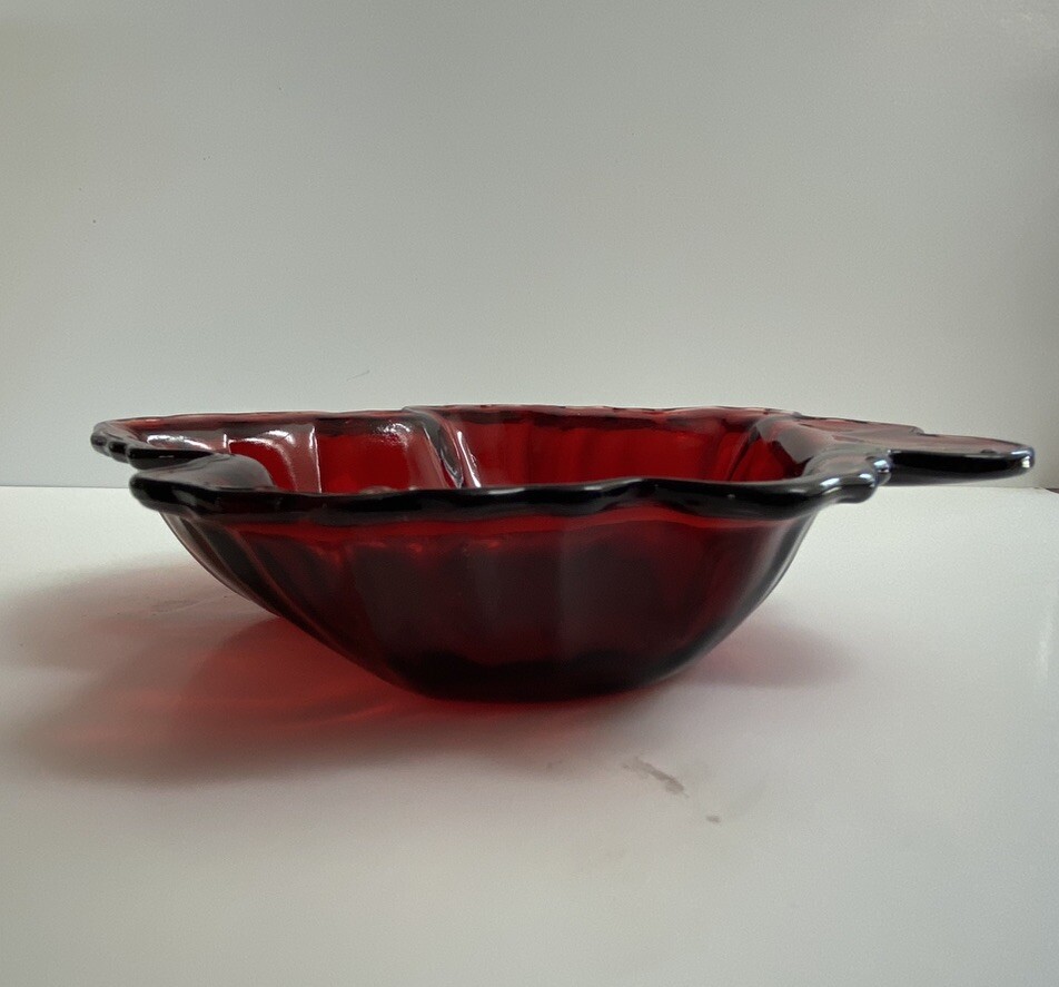 Royal Ruby Red Anchor Hocking Leaf Dish Trinket Holder Glass Leaf