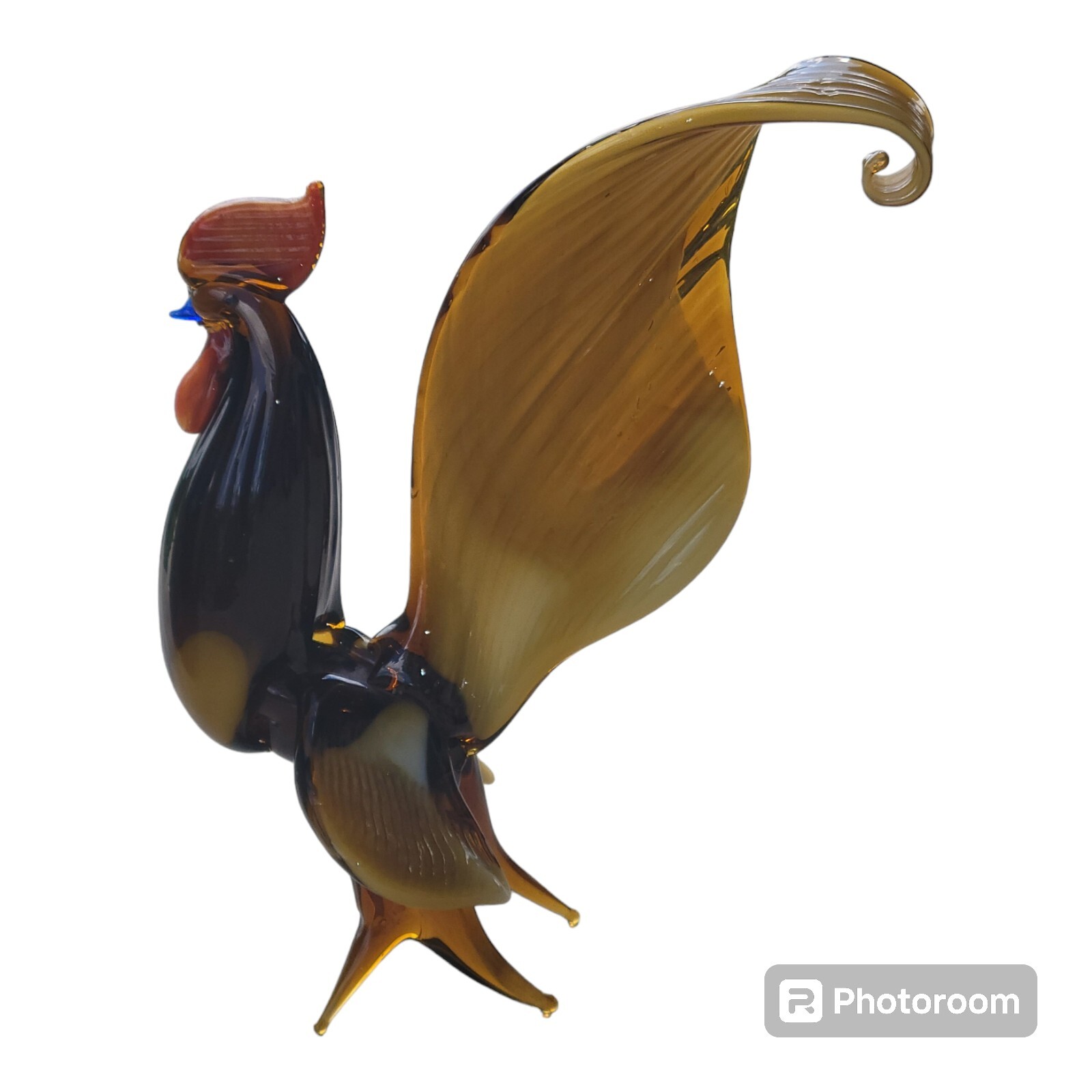 Vintage Hand Blown Art Glass Brown & Caramel Rooster Cockerel Figurine Statue