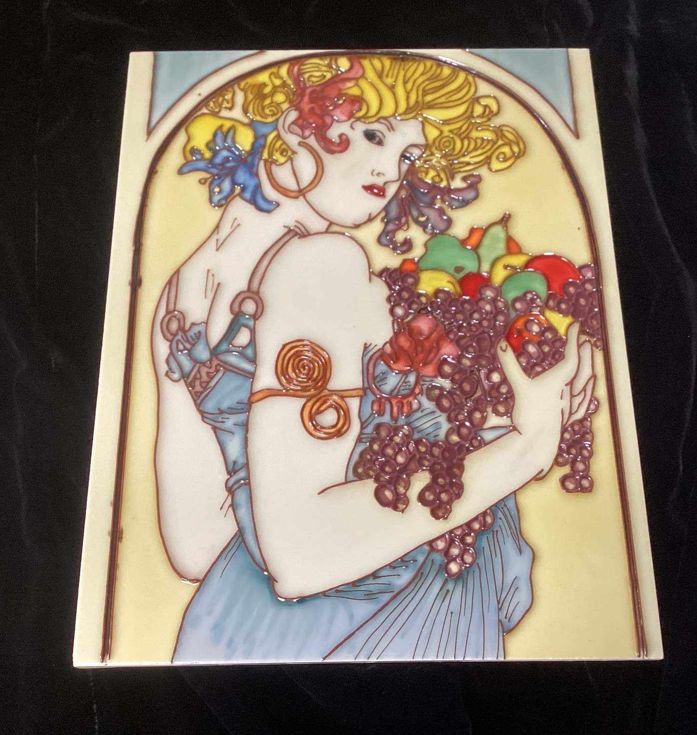 En Vogue Art Nouveau on Tile Hanging Art 11 x 14″ Alphonse Mucha “Le Fruit” REAR