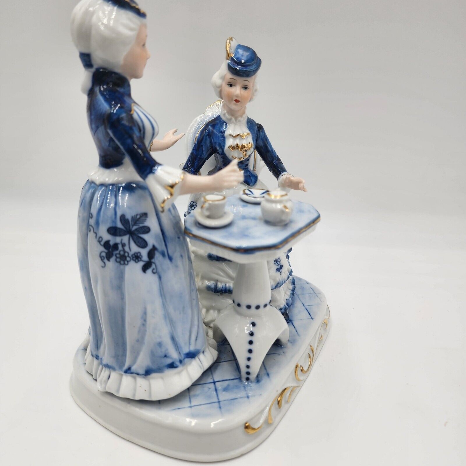 Vintage The Leonardo Collection Porcelain 2 Ladies Tea Party Figurine Blue White