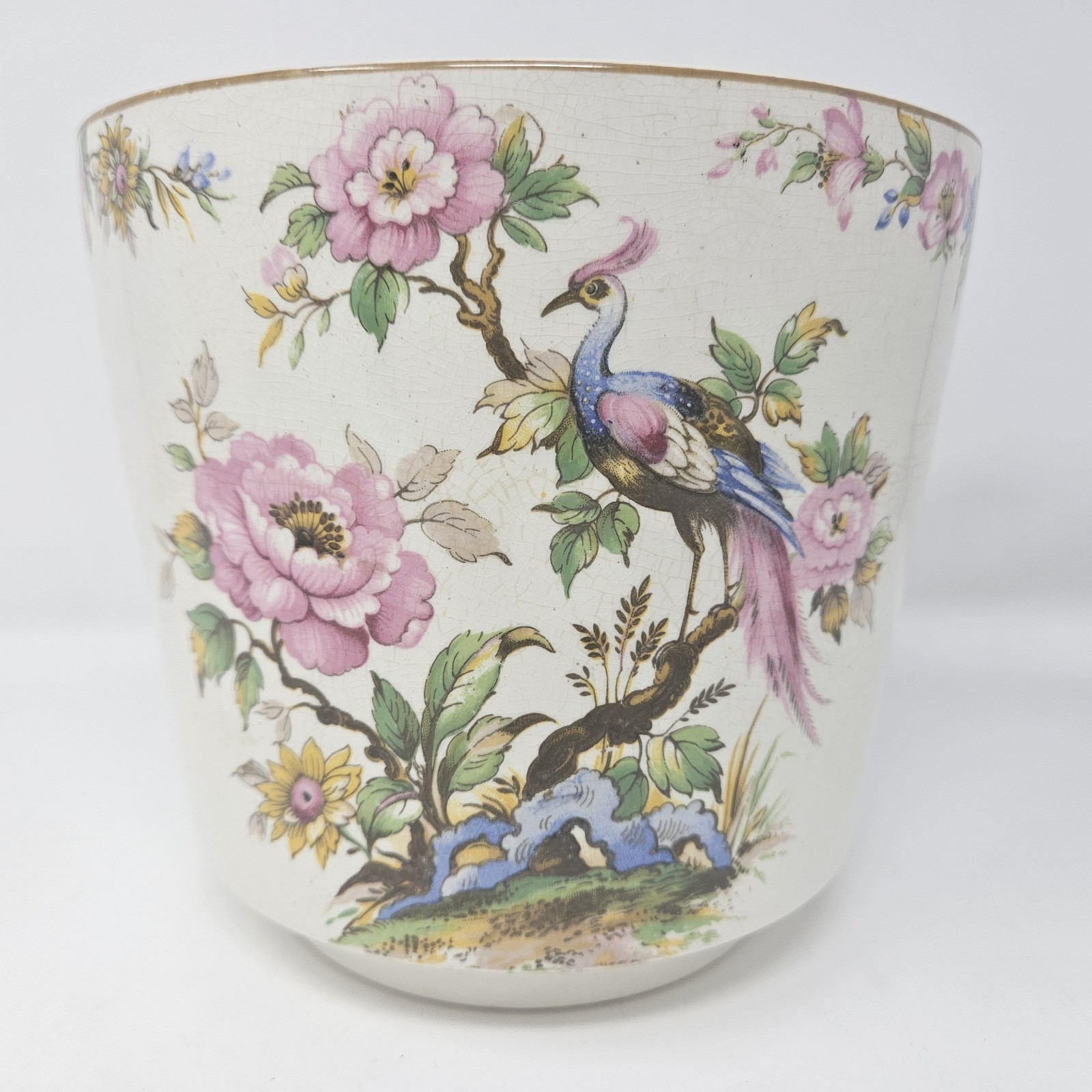 Rare! Vntg Enoch Wedgwood Tunstall Ltd Asian Peacock Ceramic Planter 5 7/8″ Tall