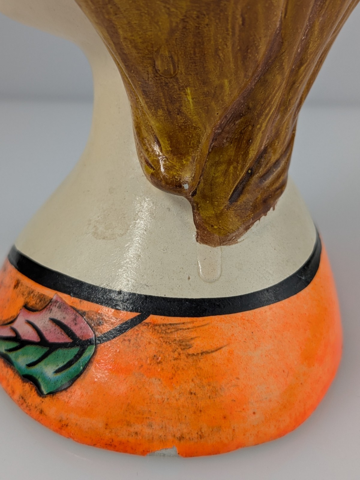 Vintage Lady Head Vase Japan 7″ Big Blue Eyes Bouffant Orange Folk Art Texture