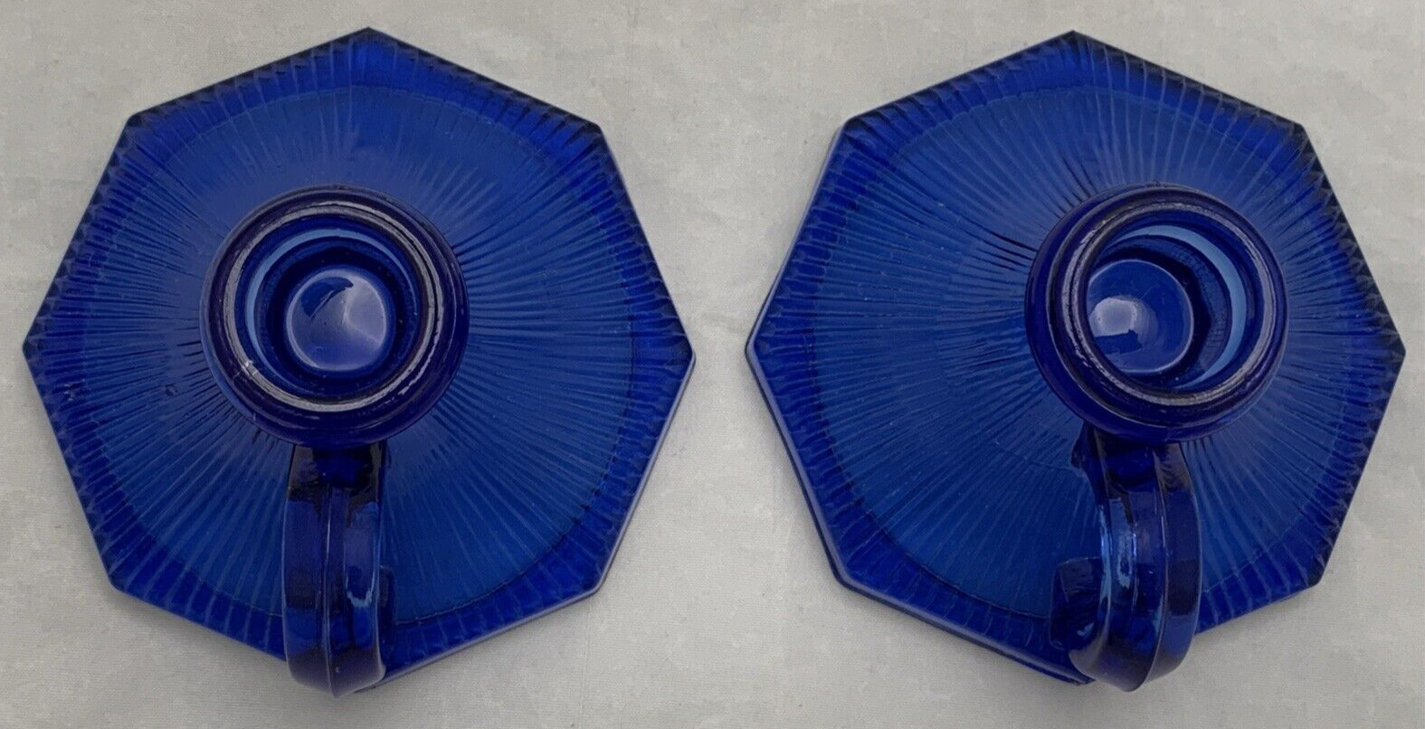 L. E. Smith Glass Company Sapphire Blue Candlestick Candle Stick Holder Pair Set