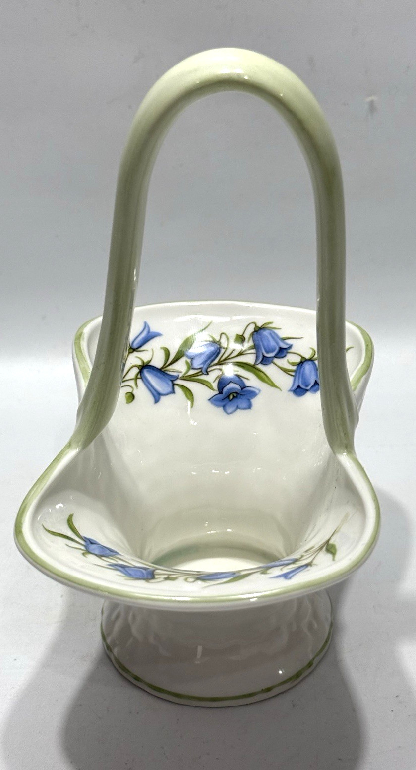Vtg Crown Staffordshire England “Bluebell” Fine Bone China Basket 6.5″x4.5″x3.25