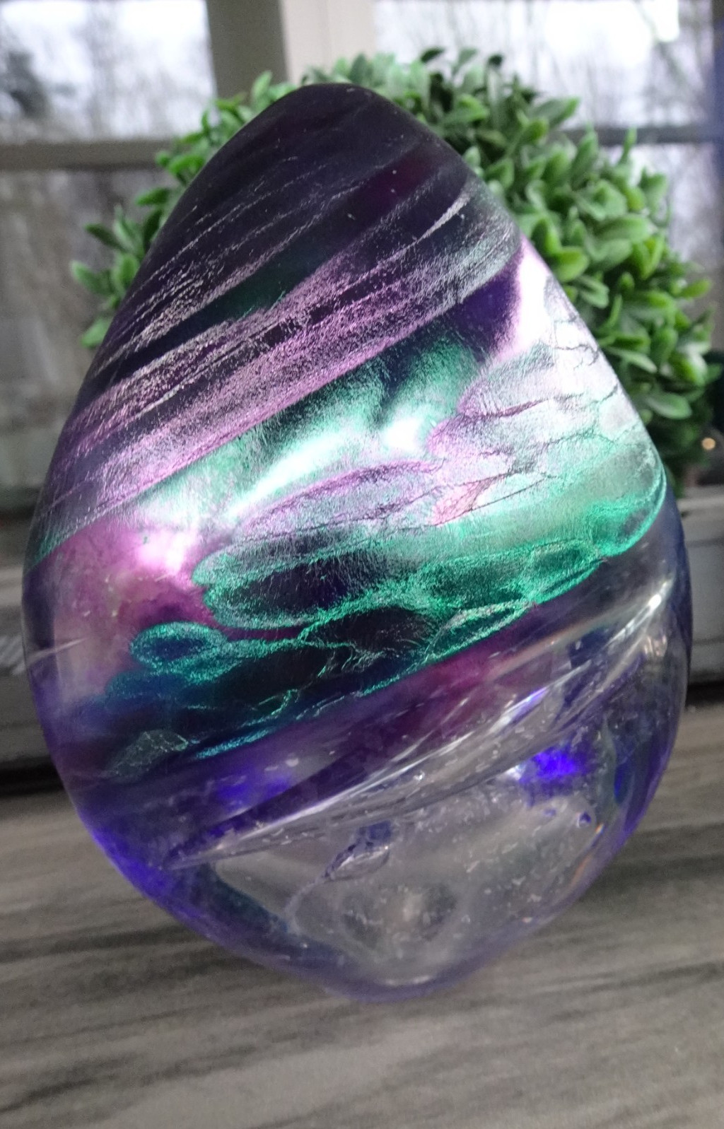 Large Signed Jeff Price Aurene Iridescent Swirl Studio Art Glass Paperweight