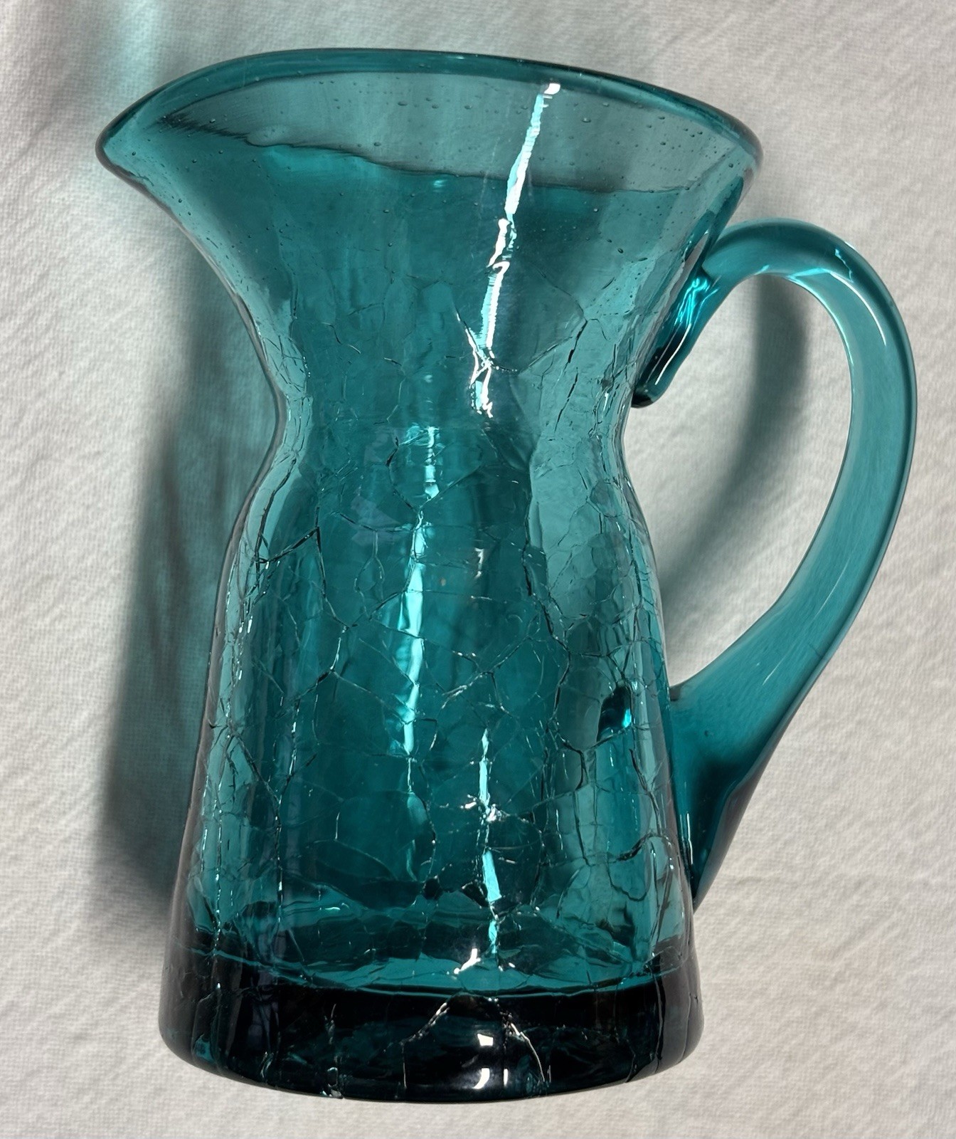 Vintage Hand Blown Blenko Cobalt Blue Crackle Glass Vase