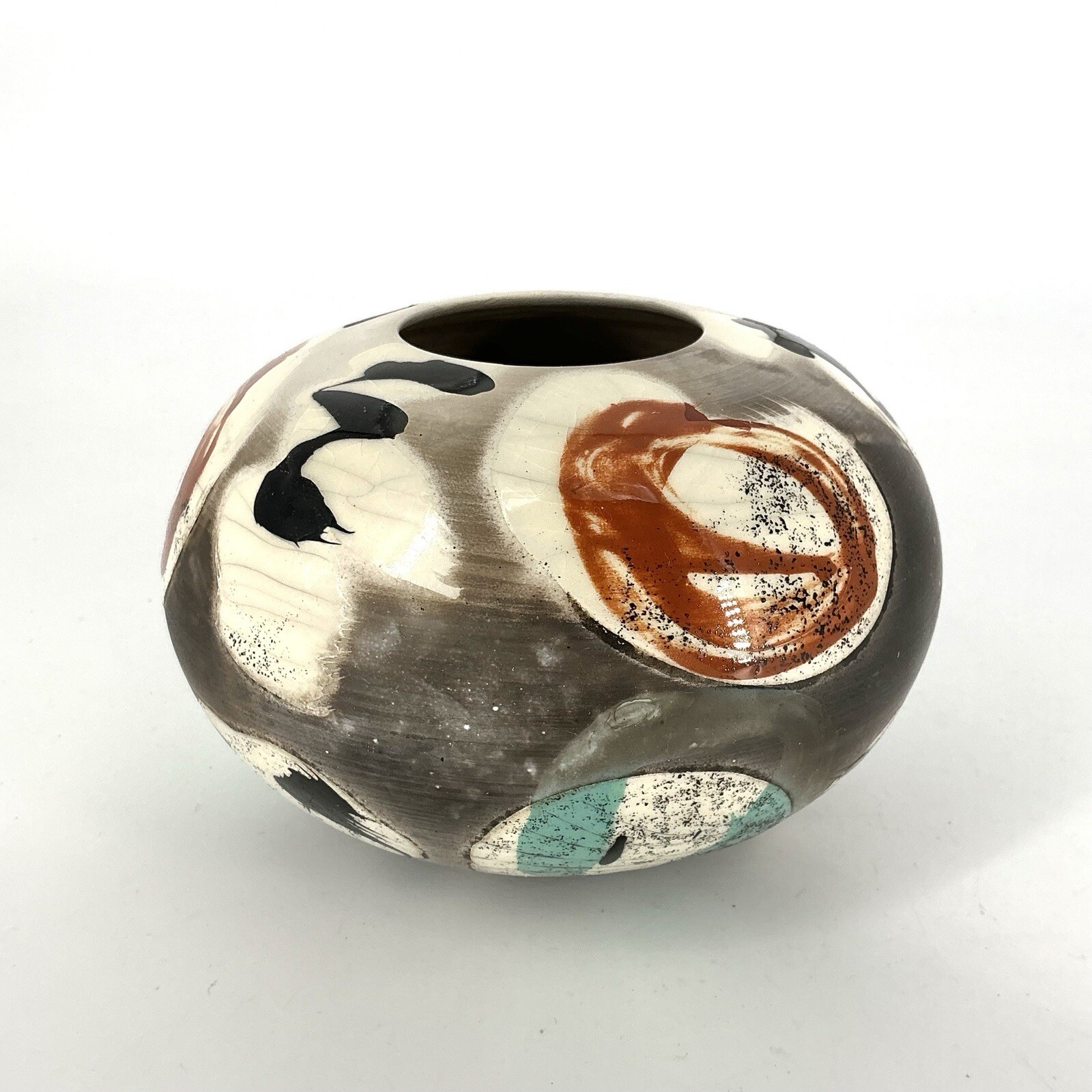 Vintage Raku Pottery Vase Porcelain Albert V. Green Signed
