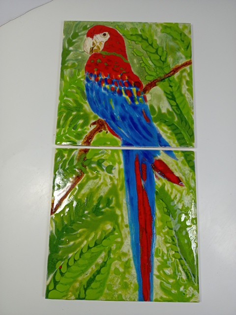 Vintage Ceramic Art Tile Tropical Parrot Made In England 6 In Hand Painted