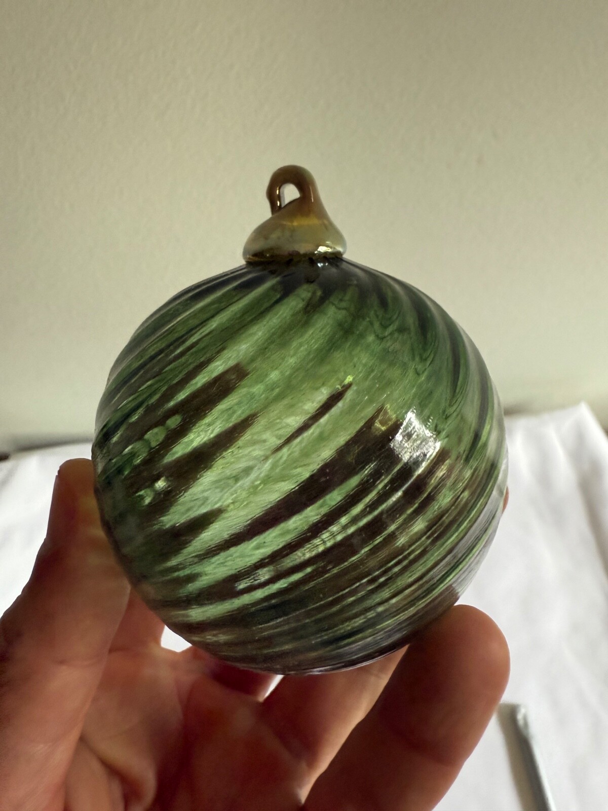 Hand Blown Art Glass Ball approx. 4” Suncatcher Green Artisan Glass ornament