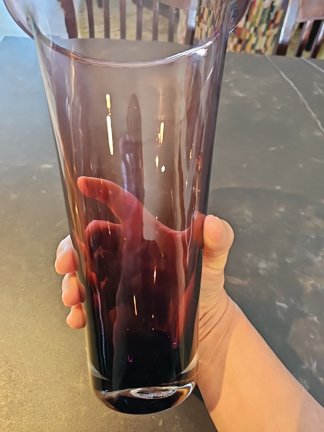 Hand Blown Amethyst Vase, 10.25″ Tall, 6.5″ Diameter At Mouth Of Vase
